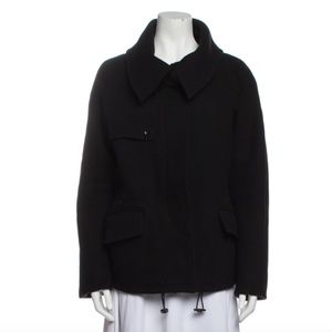 CLOSED NWOT BLK WOOL & LEATHER WAISTED FUNNEL NECK PEACOAT